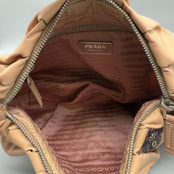 Prada Nylon Floral Applique Shoulder Bag Pink Beige Made in Italy - Picture 11 of 16